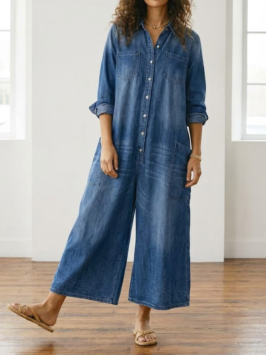 Rosalie | Vintage Washed Denim Jumpsuit