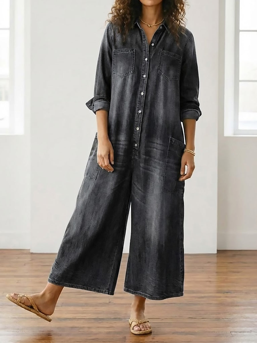 Rosalie | Vintage Washed Denim Jumpsuit
